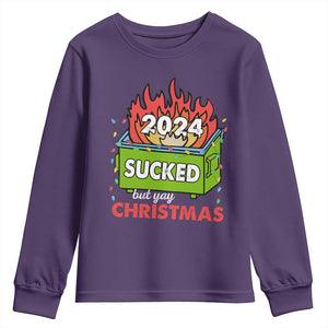 Funny Dumpster Fire Sucked But Yay Christmas 2024 Youth Sweatshirt TS09 Purple Print Your Wear
