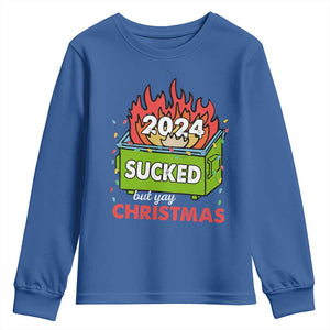 Funny Dumpster Fire Sucked But Yay Christmas 2024 Youth Sweatshirt TS09 Royal Blue Print Your Wear