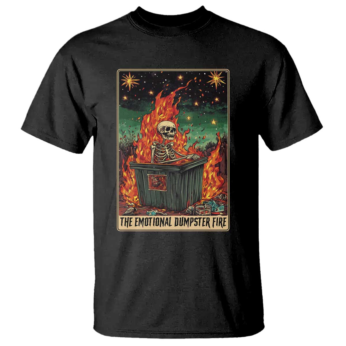 Emotional Dumpster Fire Skeleton Tarot Card T Shirt TS09 Black Print Your Wear