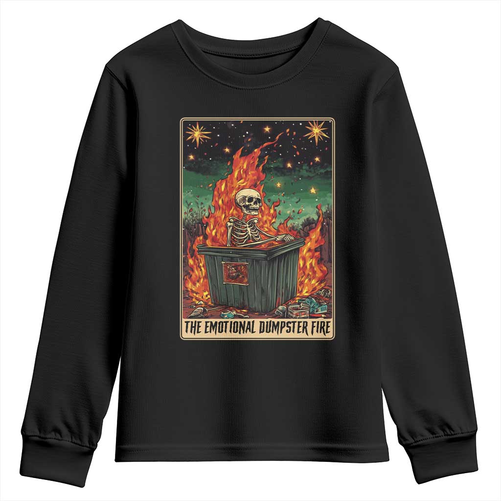 Emotional Dumpster Fire Skeleton Tarot Card Youth Sweatshirt TS09 Black Print Your Wear