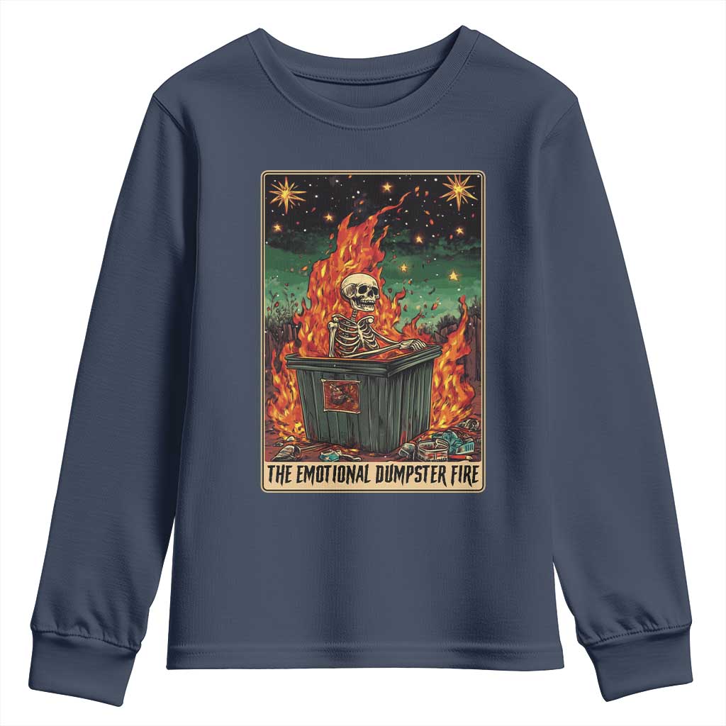 Emotional Dumpster Fire Skeleton Tarot Card Youth Sweatshirt TS09 Navy Print Your Wear