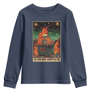 Emotional Dumpster Fire Skeleton Tarot Card Youth Sweatshirt TS09 Navy Print Your Wear
