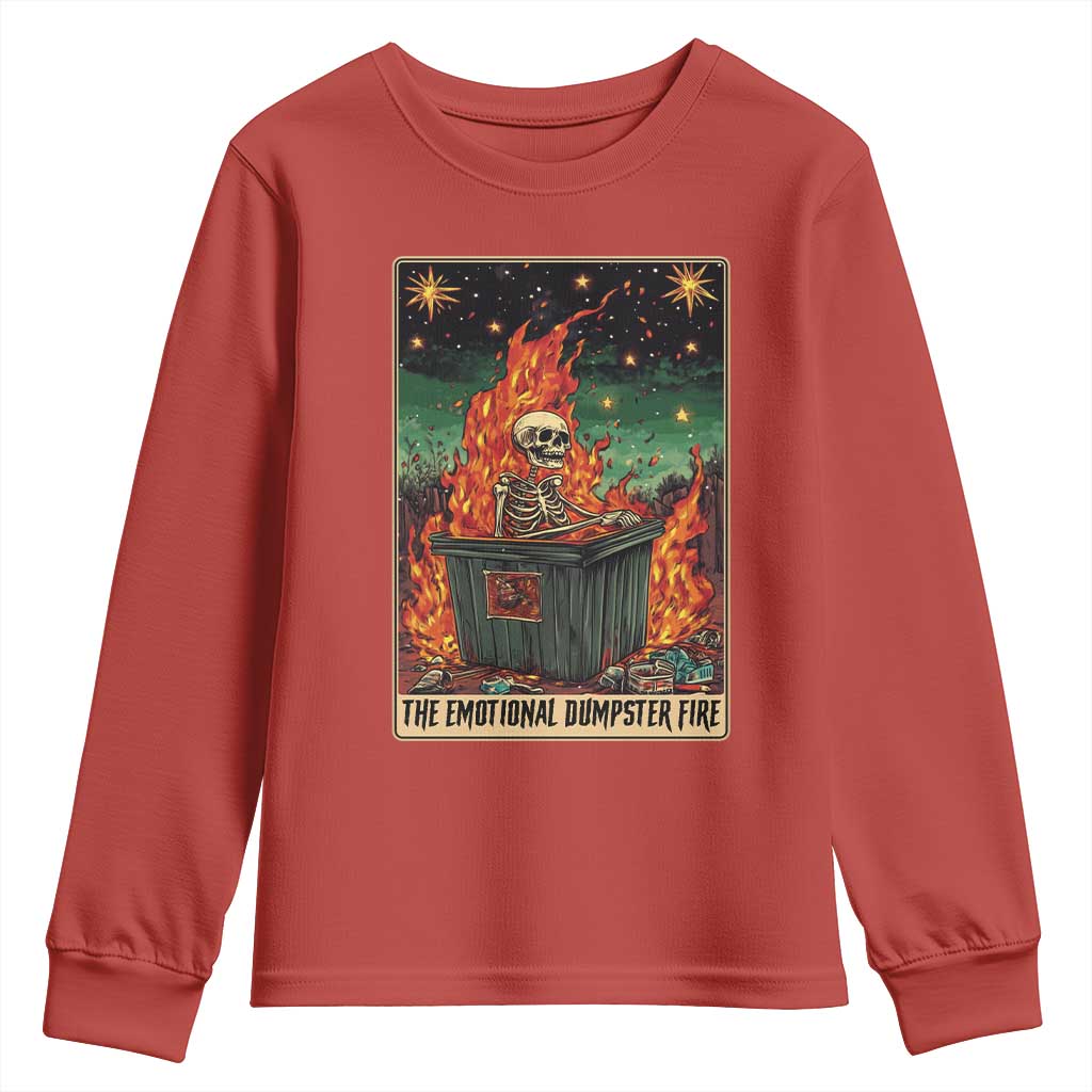 Emotional Dumpster Fire Skeleton Tarot Card Youth Sweatshirt TS09 Red Print Your Wear