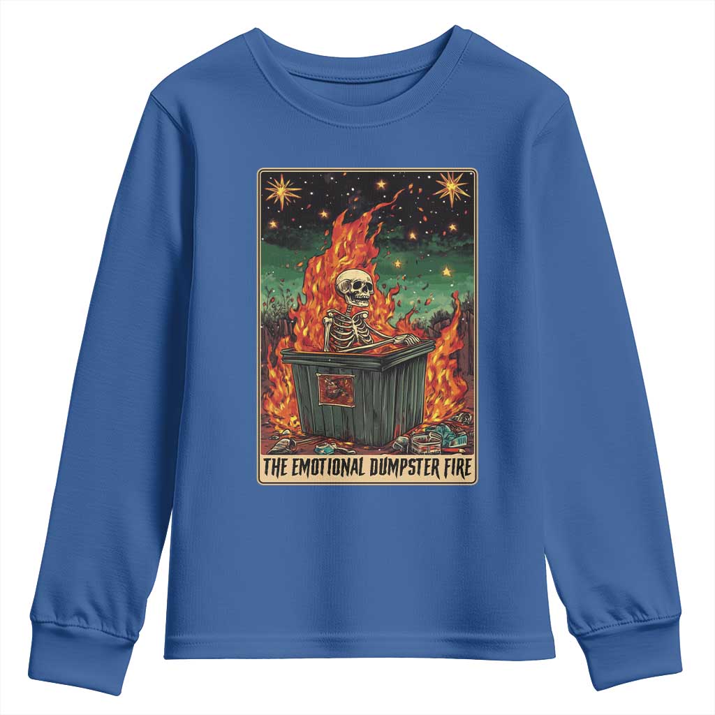 Emotional Dumpster Fire Skeleton Tarot Card Youth Sweatshirt TS09 Royal Blue Print Your Wear