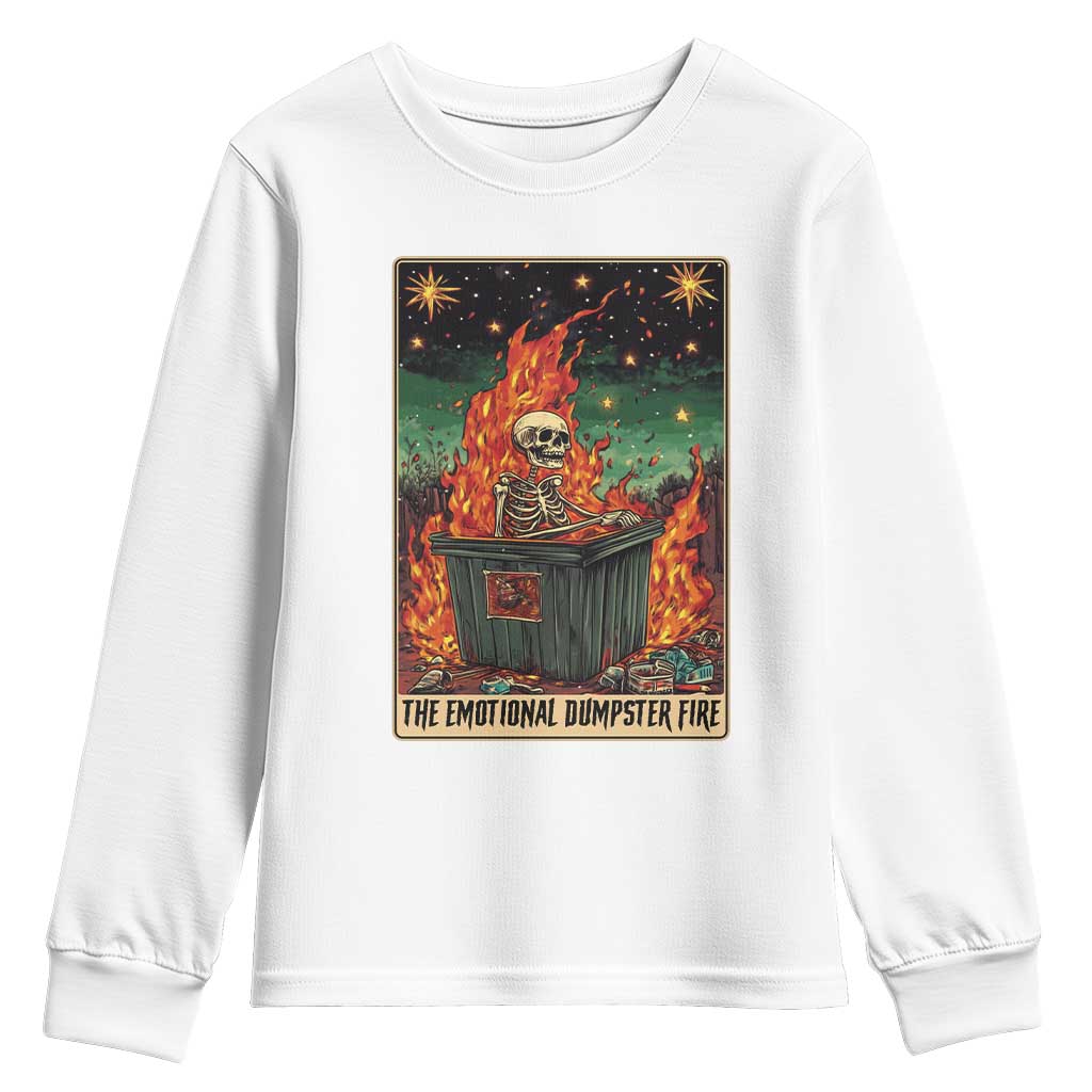 Emotional Dumpster Fire Skeleton Tarot Card Youth Sweatshirt TS09 White Print Your Wear