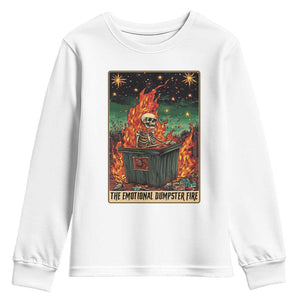 Emotional Dumpster Fire Skeleton Tarot Card Youth Sweatshirt TS09 White Print Your Wear
