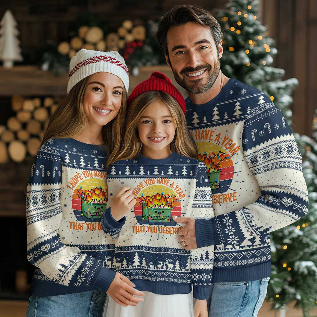 Funny Xmas Dumpster Fire Ugly Christmas Sweater I Hope You Have The Year That You Deserve TS09 Navy Print Your Wear