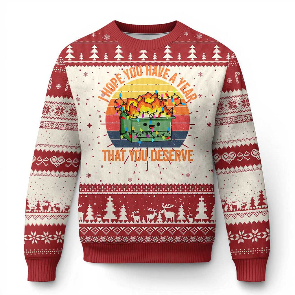 Funny Xmas Dumpster Fire Ugly Christmas Sweater I Hope You Have The Year That You Deserve TS09 Red Print Your Wear