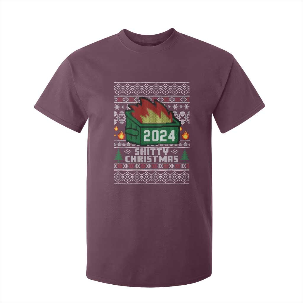 Funny Shitty Christmas 2024 Dumpster Fire T Shirt For Kid TS09 Maroon Print Your Wear