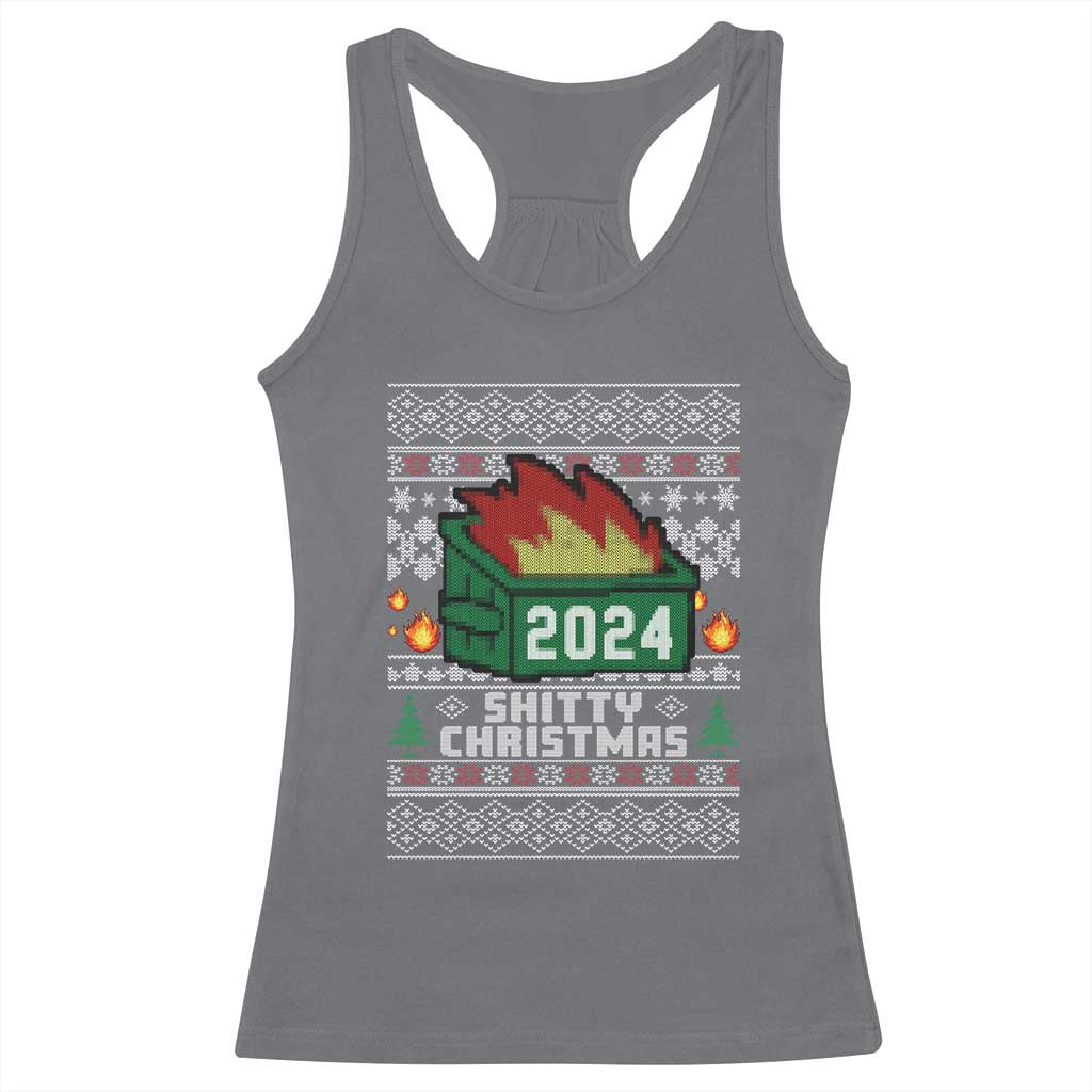 Funny Shitty Christmas 2024 Dumpster Fire Racerback Tank Top TS09 Charcoal Print Your Wear