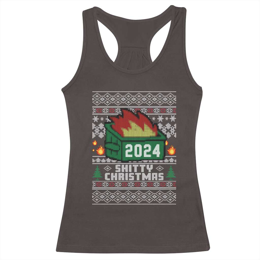 Funny Shitty Christmas 2024 Dumpster Fire Racerback Tank Top TS09 Dark Chocolate Print Your Wear