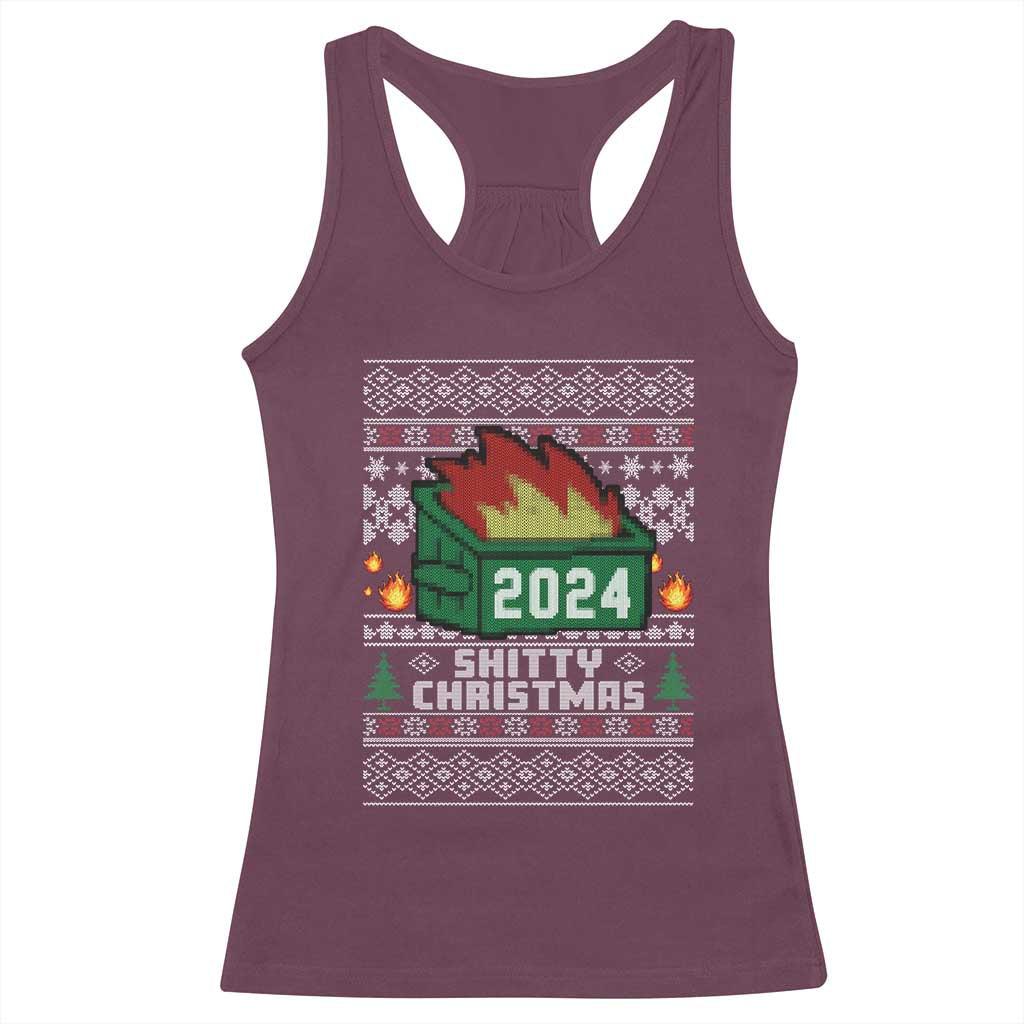 Funny Shitty Christmas 2024 Dumpster Fire Racerback Tank Top TS09 Maroon Print Your Wear