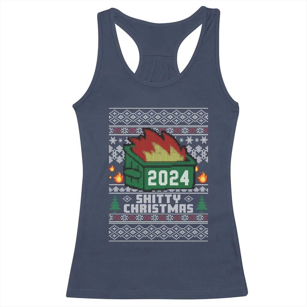 Funny Shitty Christmas 2024 Dumpster Fire Racerback Tank Top TS09 Navy Print Your Wear