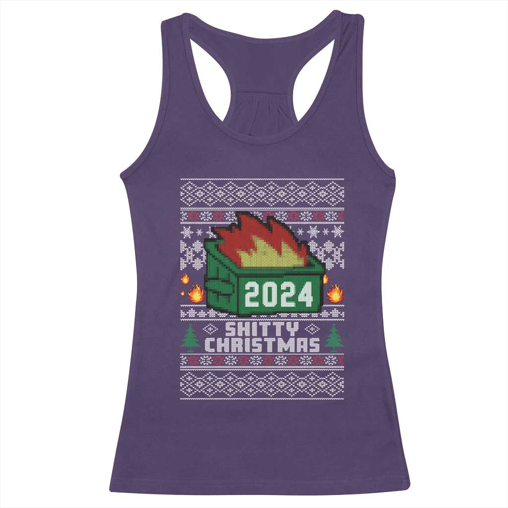 Funny Shitty Christmas 2024 Dumpster Fire Racerback Tank Top TS09 Purple Print Your Wear