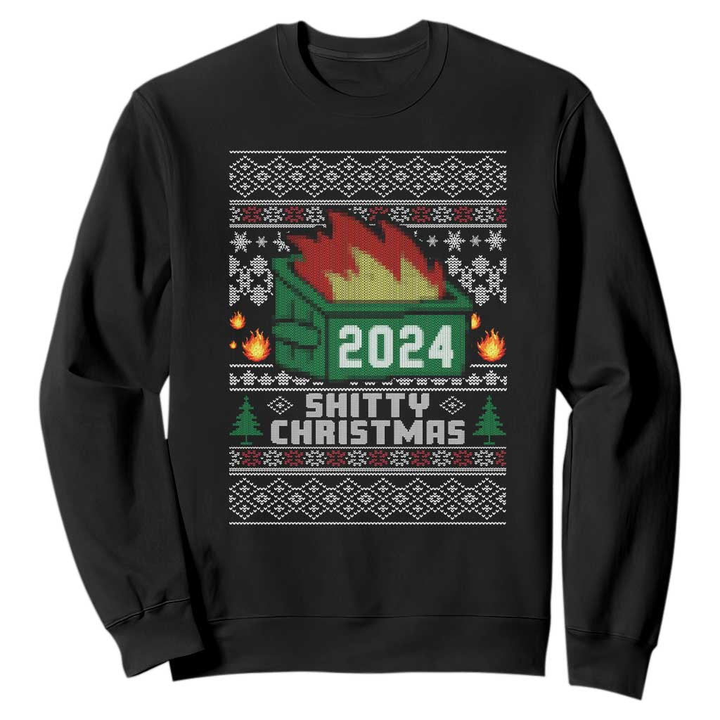 Funny Shitty Christmas 2024 Dumpster Fire Sweatshirt TS09 Black Print Your Wear