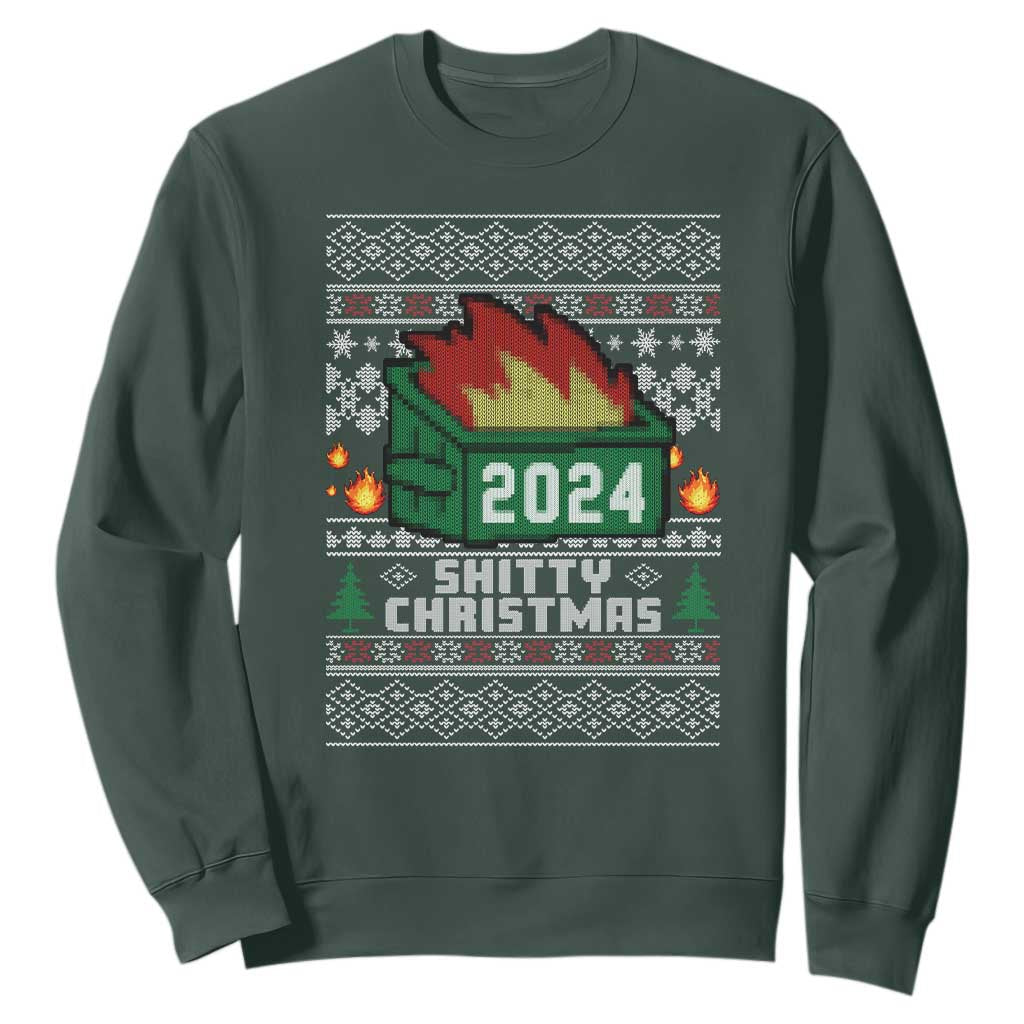 Funny Shitty Christmas 2024 Dumpster Fire Sweatshirt TS09 Dark Forest Green Print Your Wear