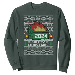 Funny Shitty Christmas 2024 Dumpster Fire Sweatshirt TS09 Dark Forest Green Print Your Wear