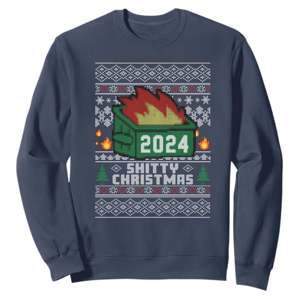 Funny Shitty Christmas 2024 Dumpster Fire Sweatshirt TS09 Navy Print Your Wear