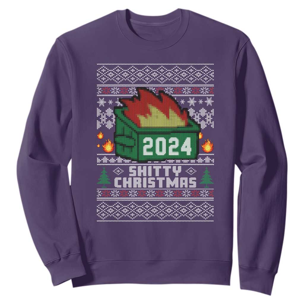 Funny Shitty Christmas 2024 Dumpster Fire Sweatshirt TS09 Purple Print Your Wear