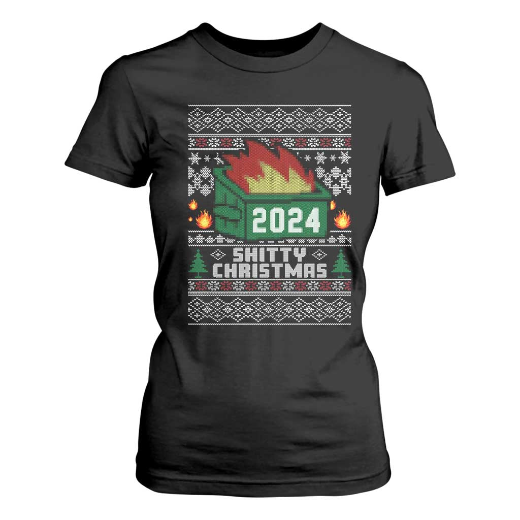 Funny Shitty Christmas 2024 Dumpster Fire T Shirt For Women TS09 Black Print Your Wear