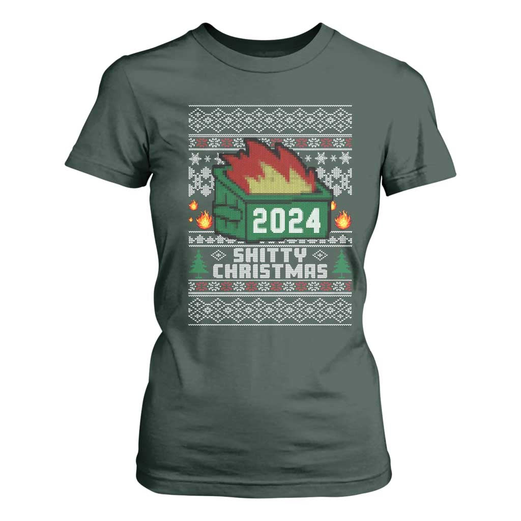 Funny Shitty Christmas 2024 Dumpster Fire T Shirt For Women TS09 Dark Forest Green Print Your Wear