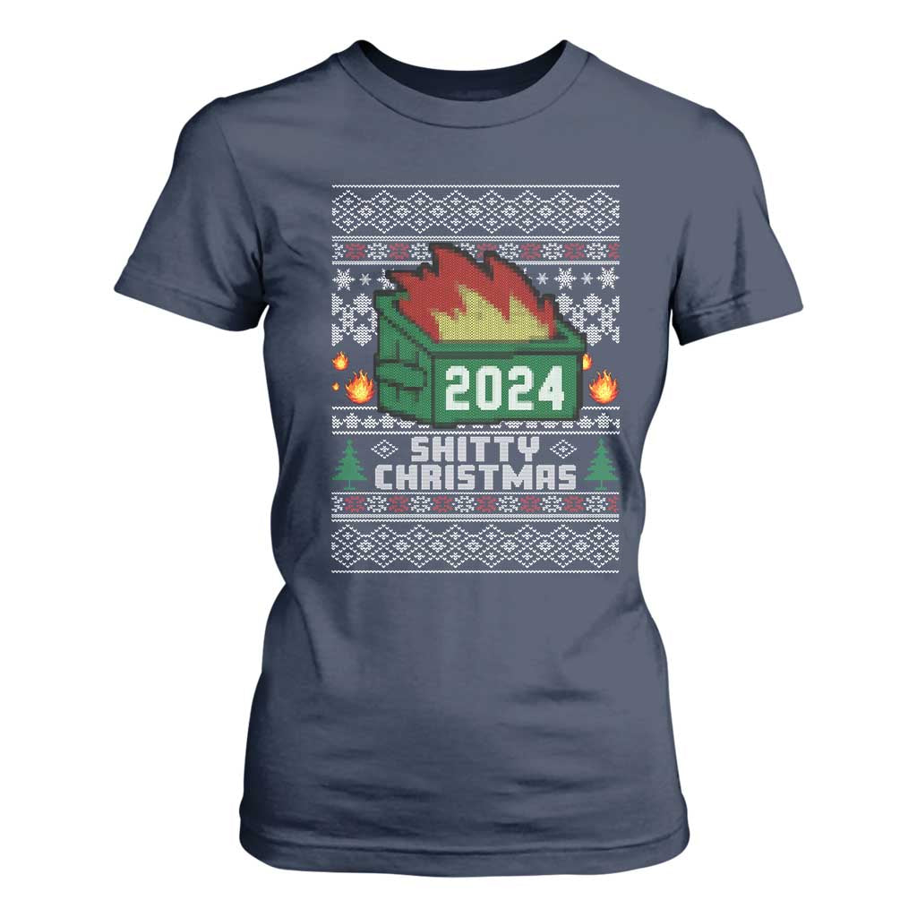 Funny Shitty Christmas 2024 Dumpster Fire T Shirt For Women TS09 Navy Print Your Wear