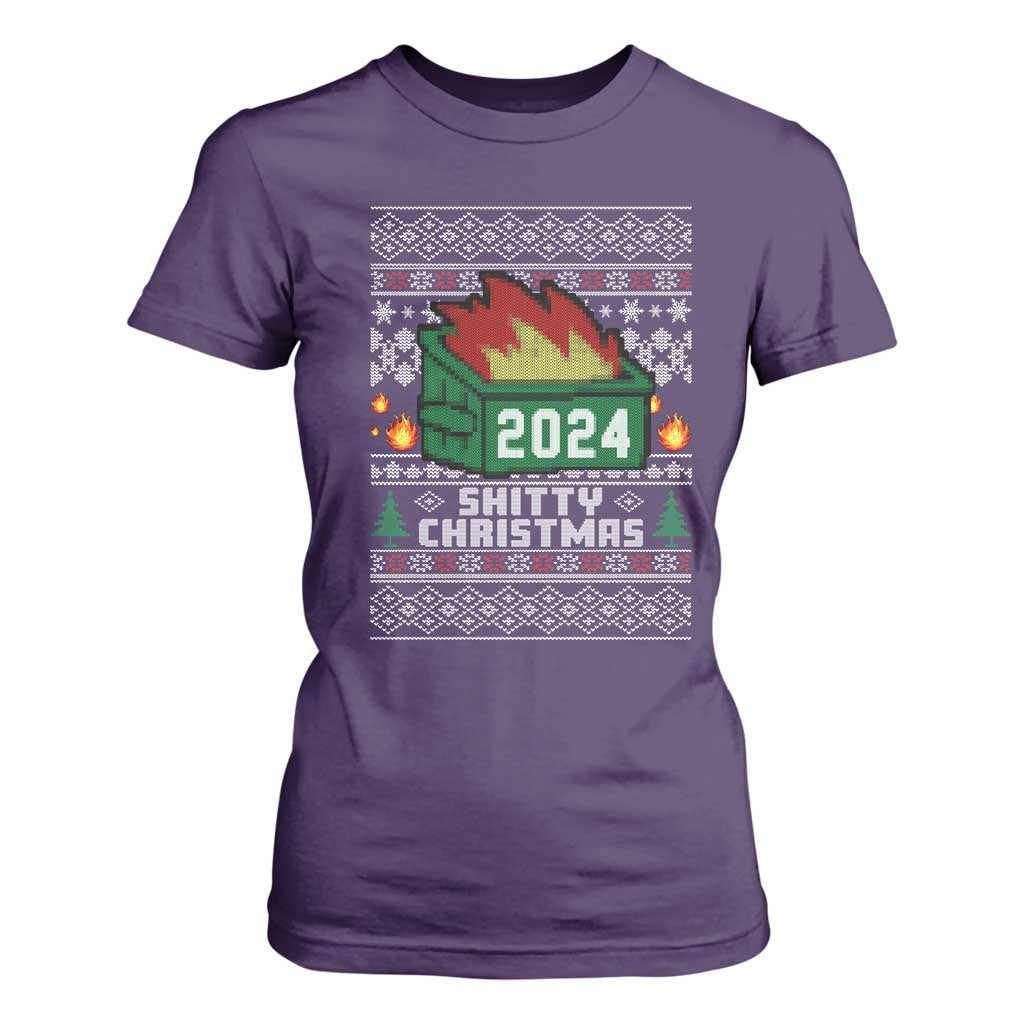 Funny Shitty Christmas 2024 Dumpster Fire T Shirt For Women TS09 Purple Print Your Wear