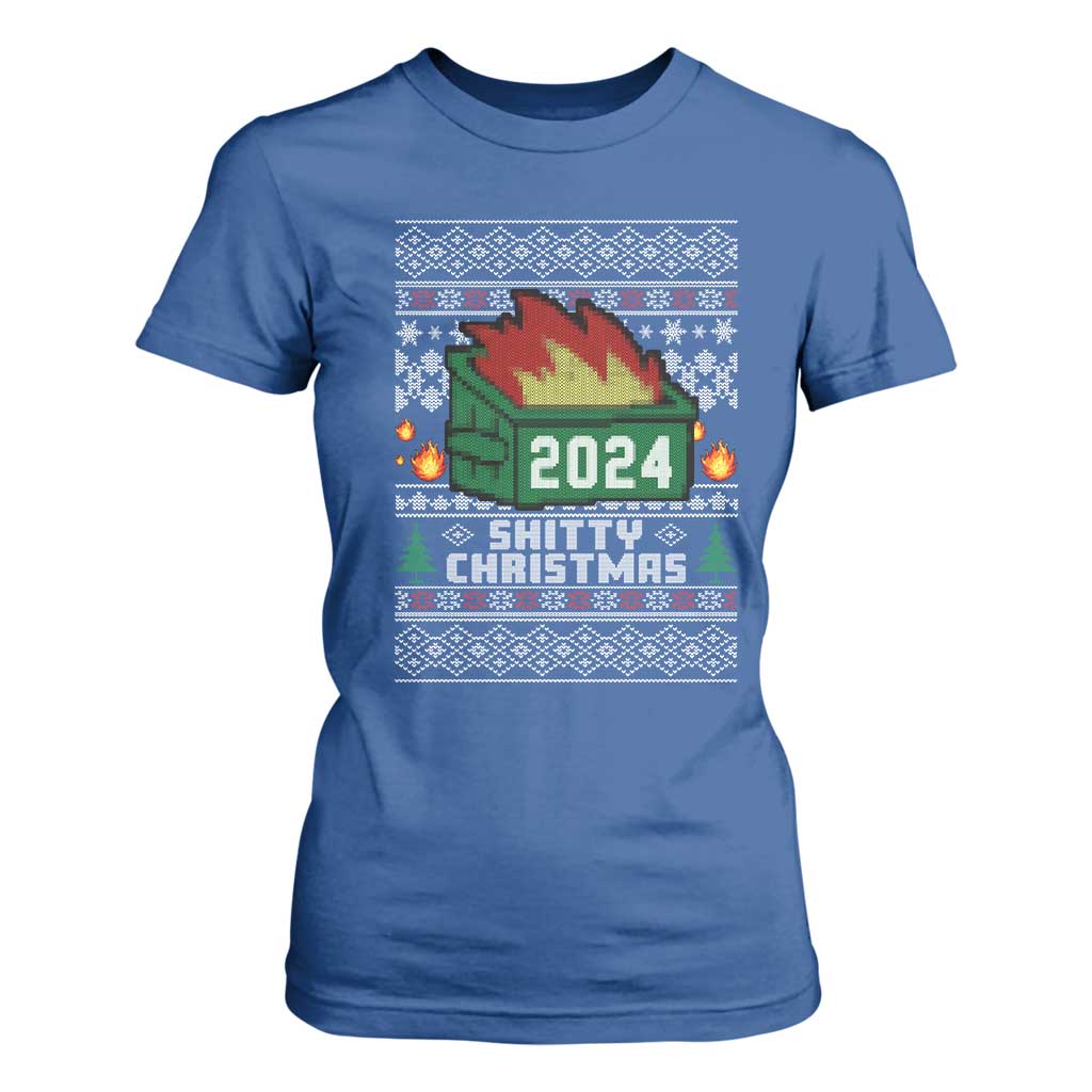 Funny Shitty Christmas 2024 Dumpster Fire T Shirt For Women TS09 Royal Blue Print Your Wear