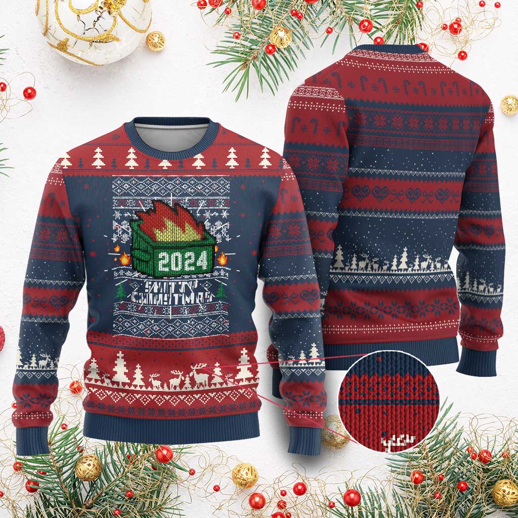 Funny Shitty Christmas 2024 Dumpster Fire Ugly Christmas Sweater TS09 Burgundy Print Your Wear
