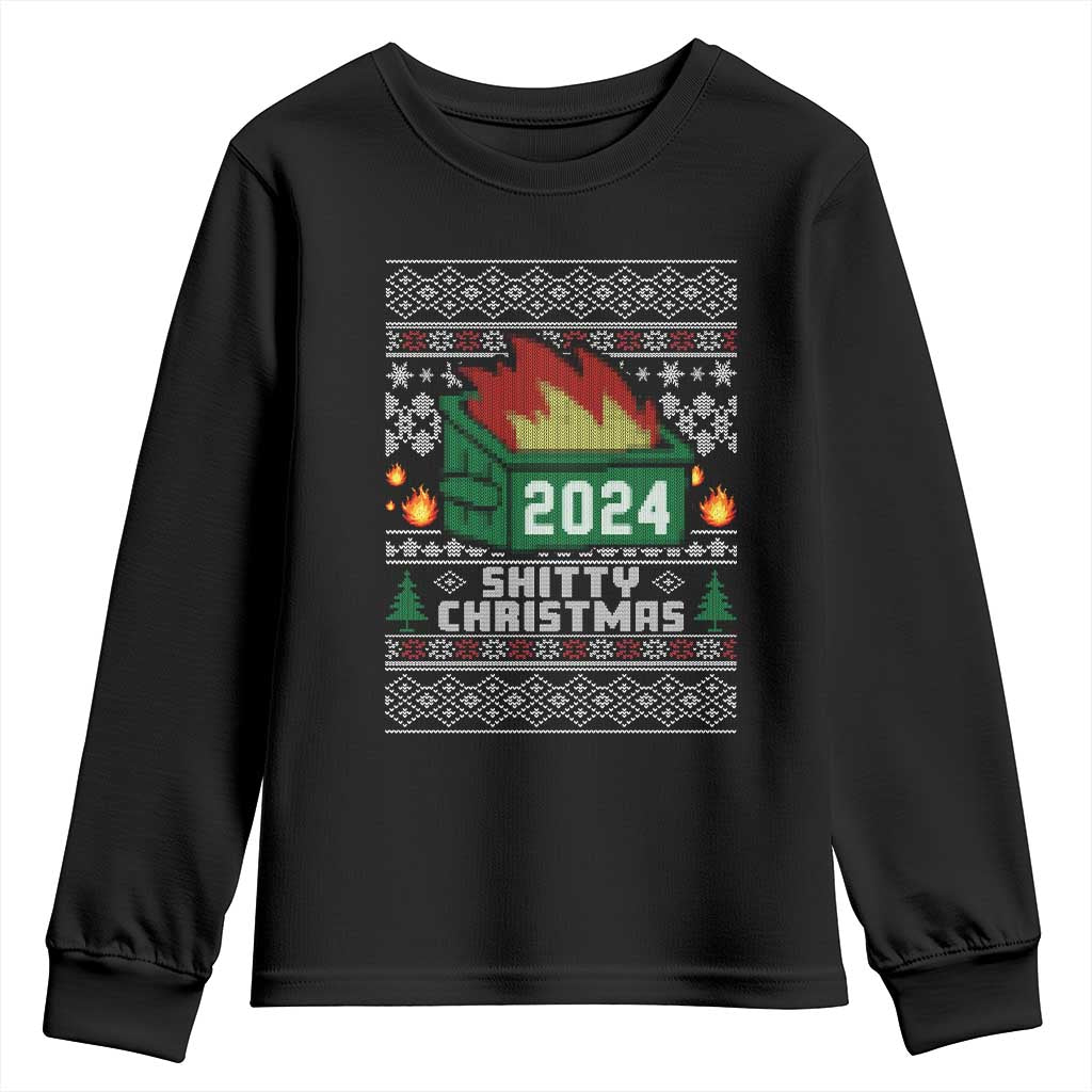 Funny Shitty Christmas 2024 Dumpster Fire Youth Sweatshirt TS09 Black Print Your Wear