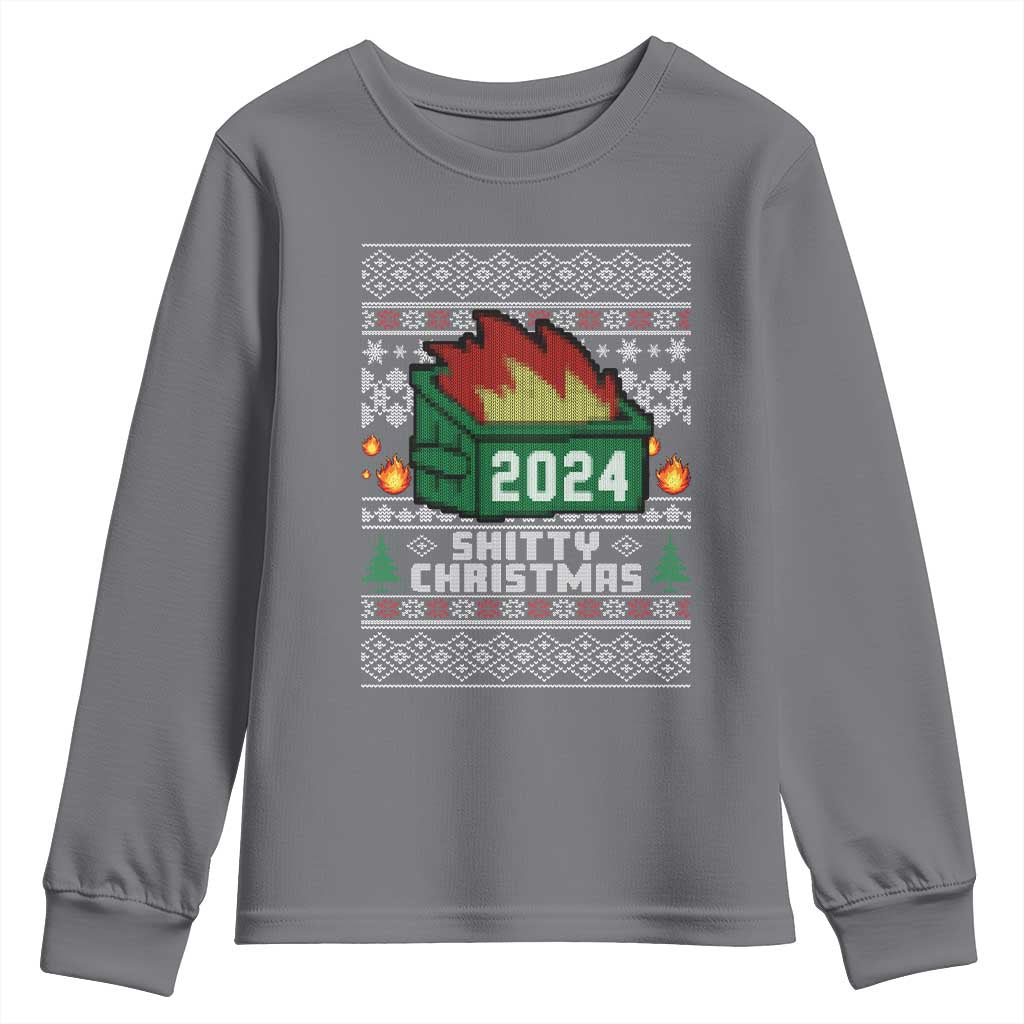 Funny Shitty Christmas 2024 Dumpster Fire Youth Sweatshirt TS09 Charcoal Print Your Wear