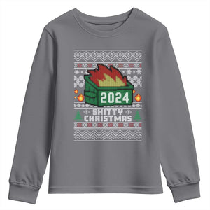Funny Shitty Christmas 2024 Dumpster Fire Youth Sweatshirt TS09 Charcoal Print Your Wear