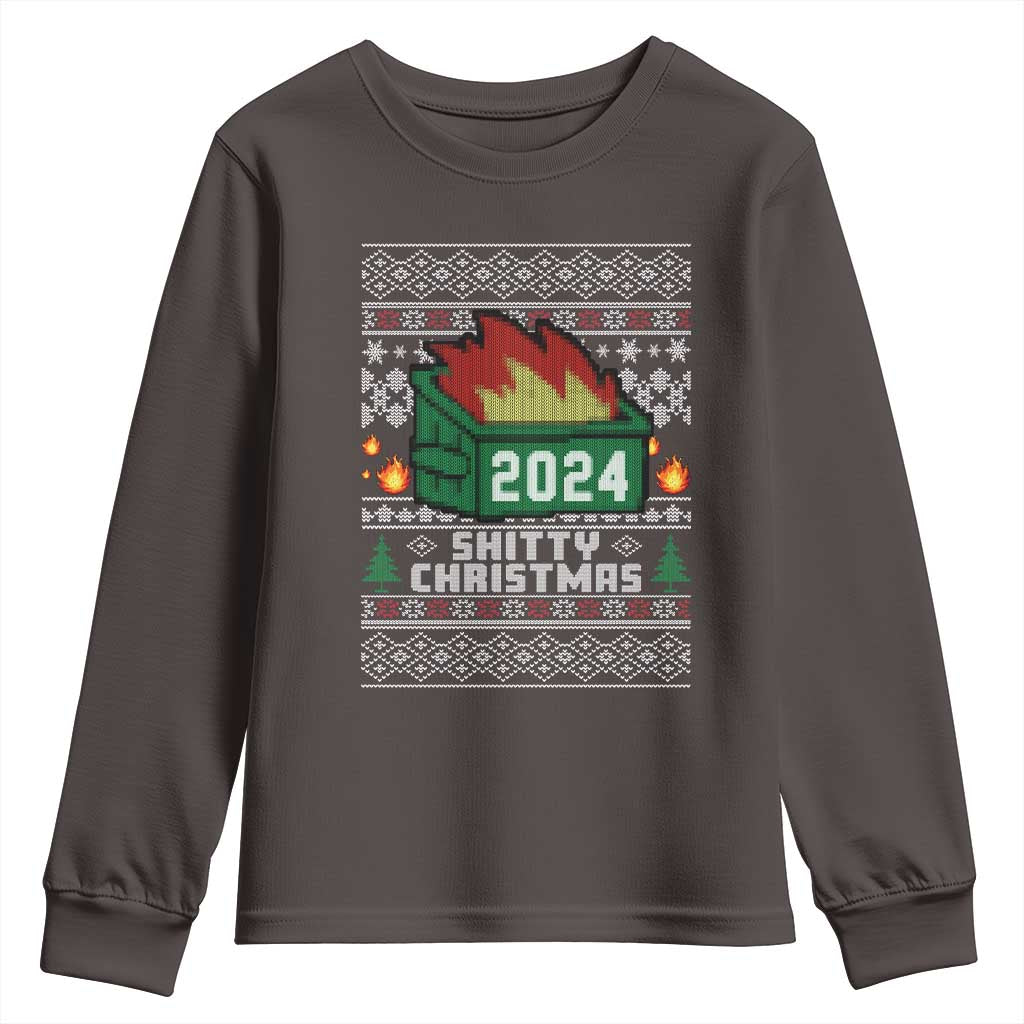 Funny Shitty Christmas 2024 Dumpster Fire Youth Sweatshirt TS09 Dark Chocolate Print Your Wear