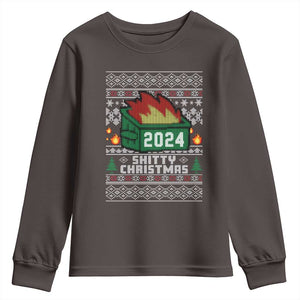 Funny Shitty Christmas 2024 Dumpster Fire Youth Sweatshirt TS09 Dark Chocolate Print Your Wear