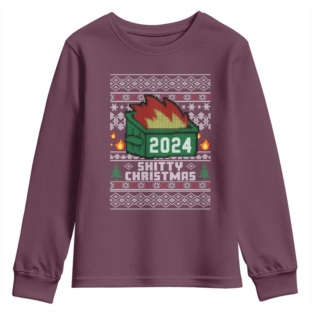 Funny Shitty Christmas 2024 Dumpster Fire Youth Sweatshirt TS09 Maroon Print Your Wear