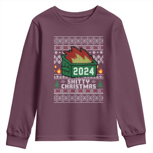 Funny Shitty Christmas 2024 Dumpster Fire Youth Sweatshirt TS09 Maroon Print Your Wear