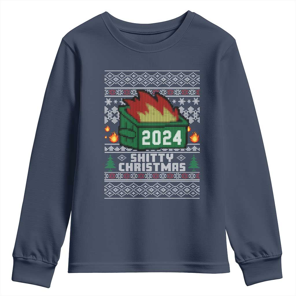 Funny Shitty Christmas 2024 Dumpster Fire Youth Sweatshirt TS09 Navy Print Your Wear