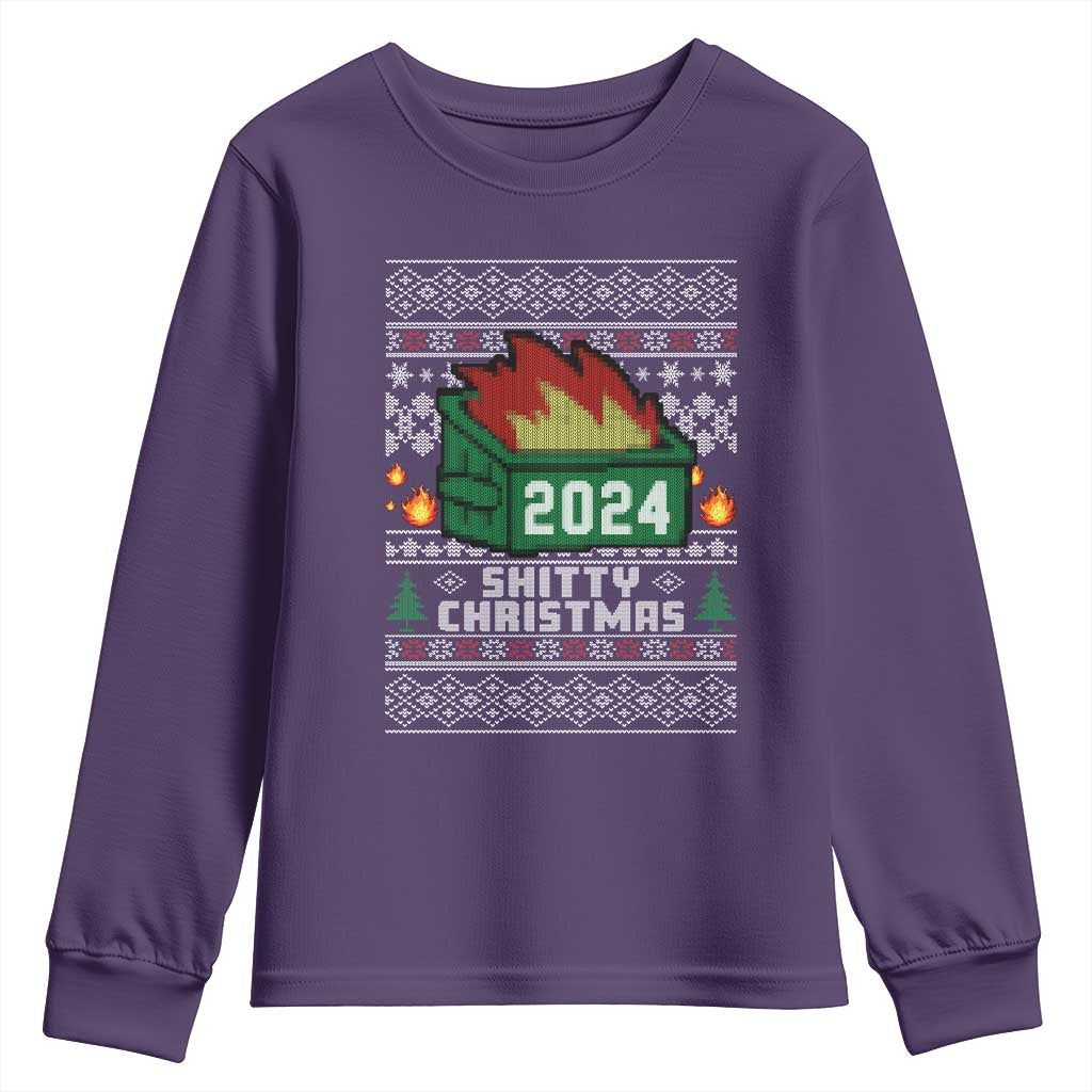 Funny Shitty Christmas 2024 Dumpster Fire Youth Sweatshirt TS09 Purple Print Your Wear