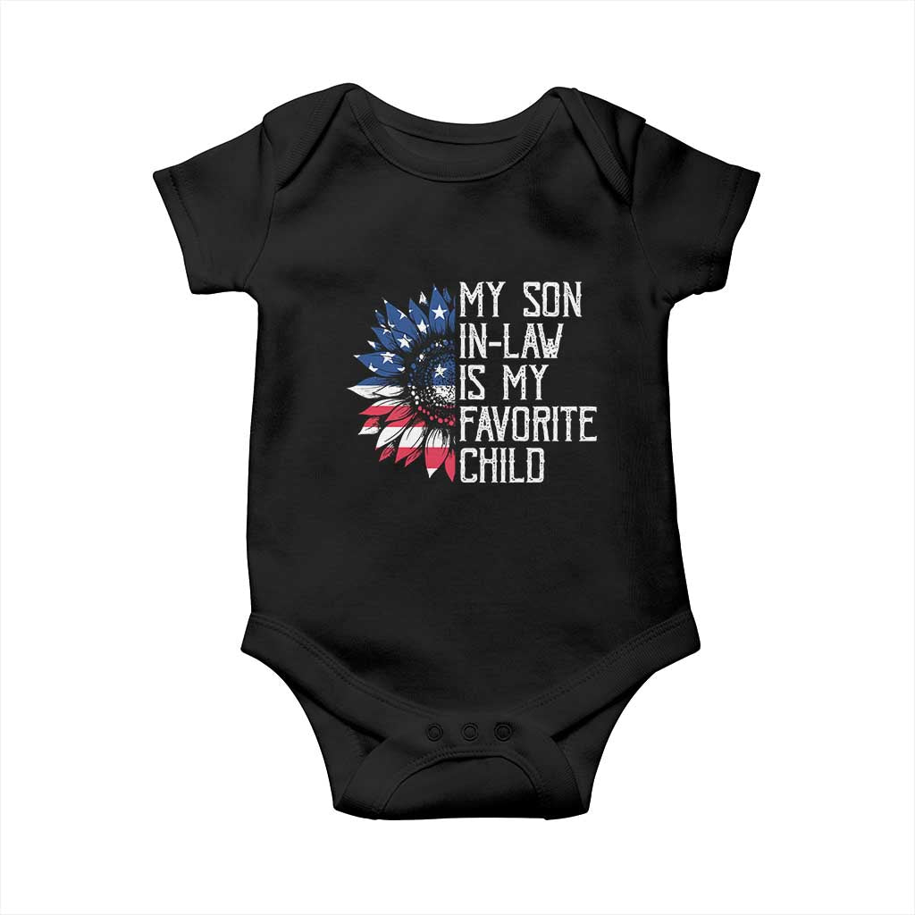 Funny My Son In Law Is My Favorite Child Baby Onesie American Flag Sunflower TS09 Black Print Your Wear