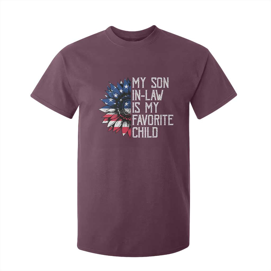Funny My Son In Law Is My Favorite Child T Shirt For Kid American Flag Sunflower TS09 Maroon Print Your Wear