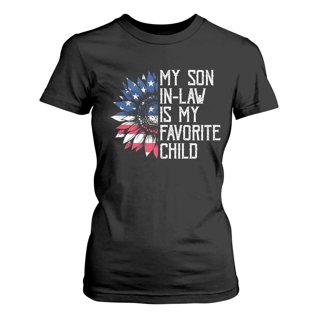 Funny My Son In Law Is My Favorite Child T Shirt For Women American Flag Sunflower TS09 Black Print Your Wear