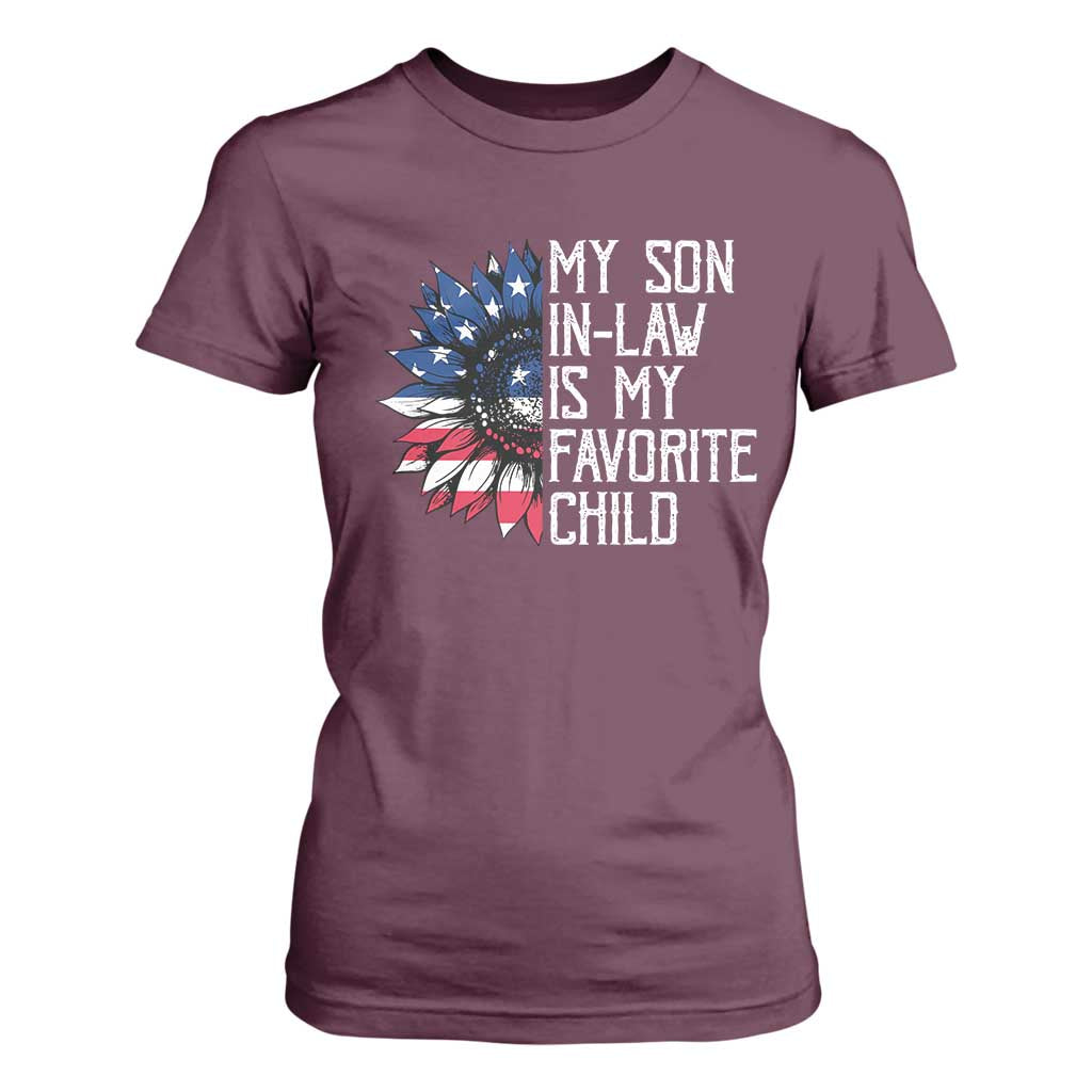 Funny My Son In Law Is My Favorite Child T Shirt For Women American Flag Sunflower TS09 Maroon Print Your Wear