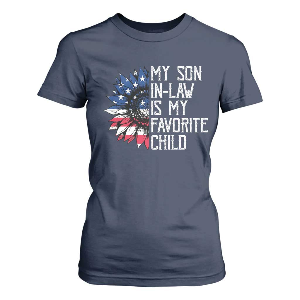 Funny My Son In Law Is My Favorite Child T Shirt For Women American Flag Sunflower TS09 Navy Print Your Wear