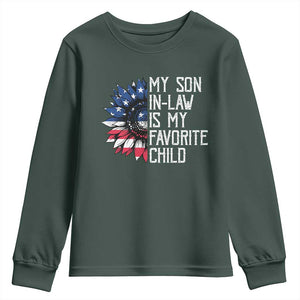 Funny My Son In Law Is My Favorite Child Youth Sweatshirt American Flag Sunflower TS09 Dark Forest Green Print Your Wear
