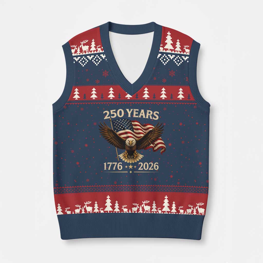 250 Anniversary USA Patriotic Eagle V-Neck Knit Sweater Vest 250th 4th Of July 1776 2026 Flag TS10 Navy Red Print Your Wear