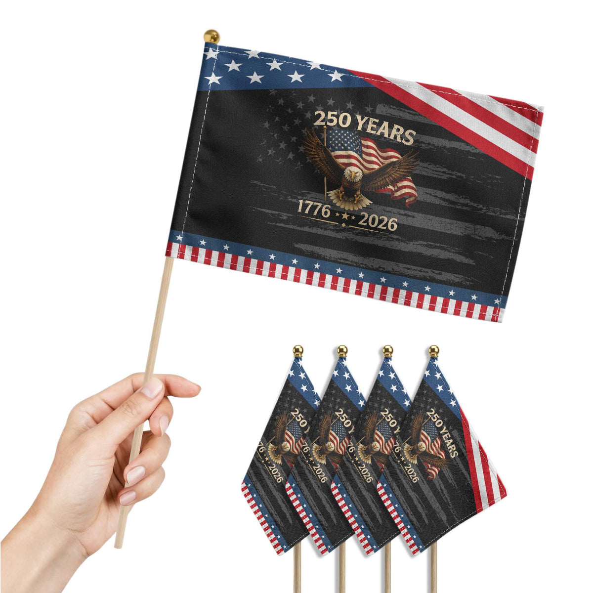 250 Anniversary USA Eagle Patriotic Handheld Flag 250th 4th Of July 1776 2026 Flag TS10 Print Your Wear