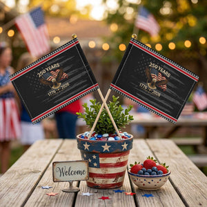 250 Anniversary USA Eagle Patriotic Handheld Flag 250th 4th Of July 1776 2026 Flag TS10 Distressed 8.2" × 5.5" Black Red Print Your Wear