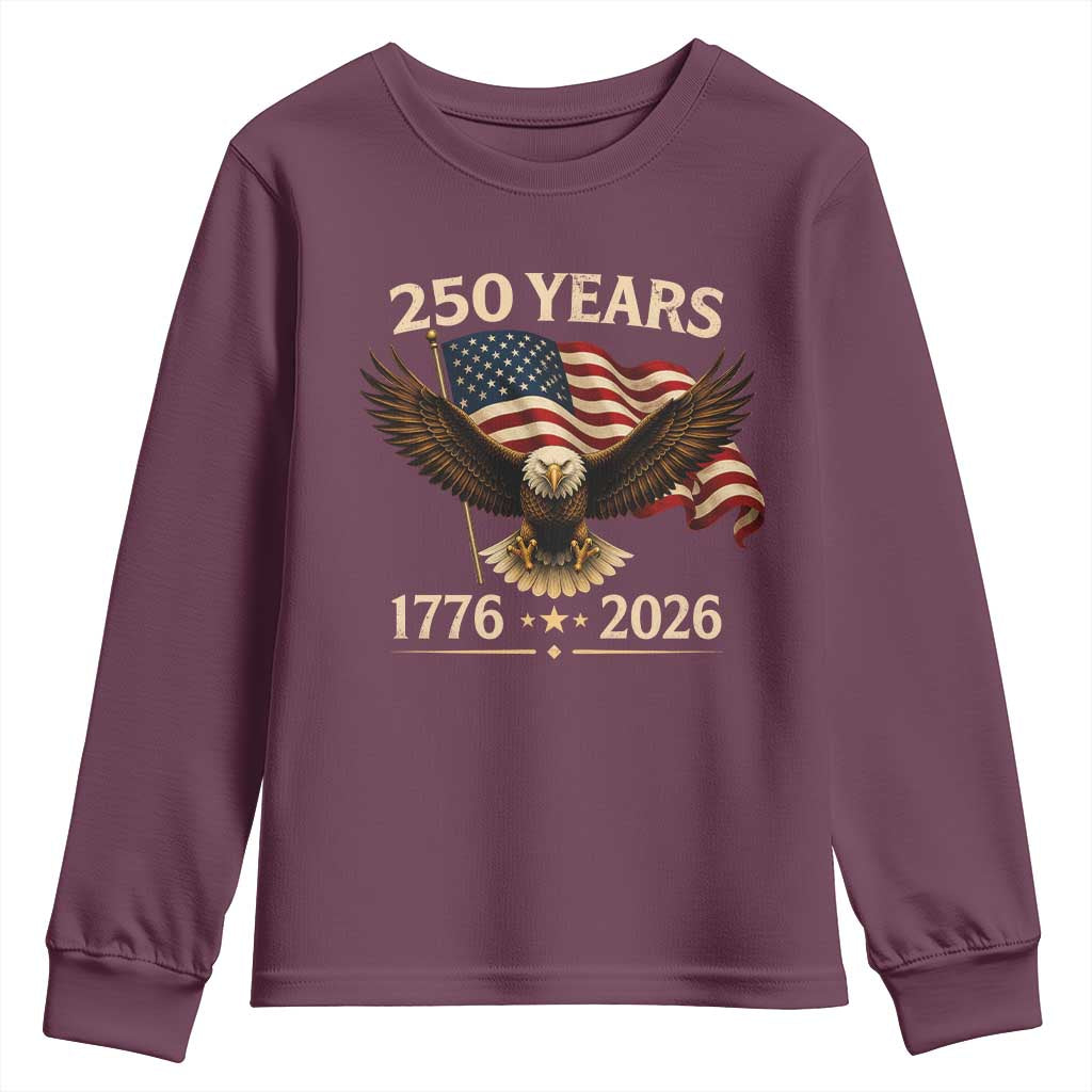 250 Anniversary USA Patriotic Eagle Youth Sweatshirt 250th 4th Of July 1776 2026 Flag TS10 Maroon Print Your Wear