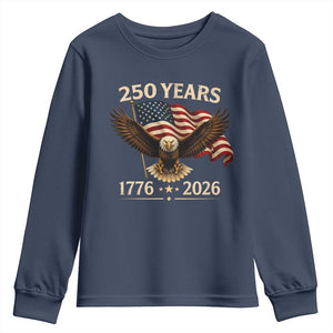 250 Anniversary USA Patriotic Eagle Youth Sweatshirt 250th 4th Of July 1776 2026 Flag TS10 Navy Print Your Wear