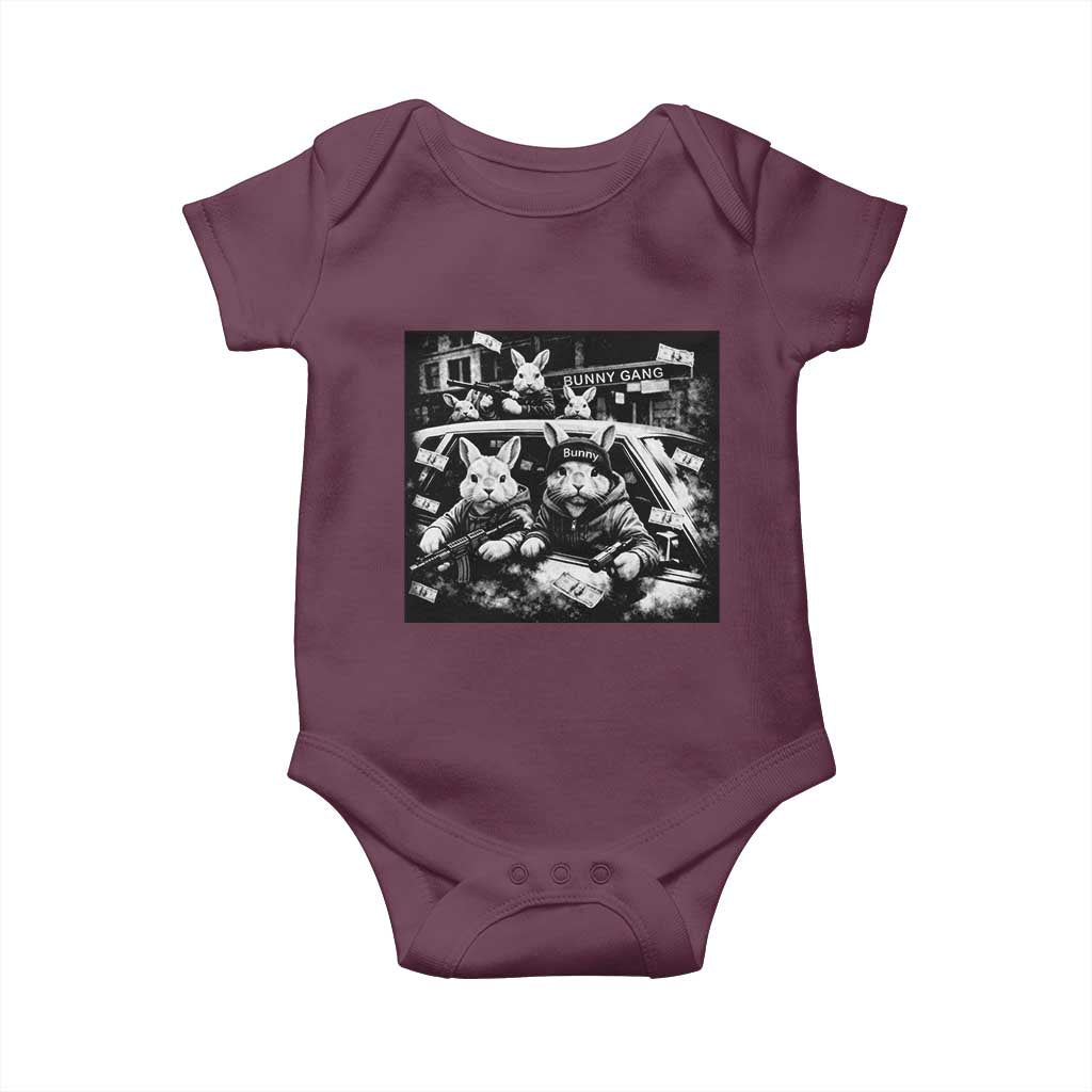 Funny Bunny Gang Baby Onesie Vintage Rabbit Meme TS10 Maroon Print Your Wear